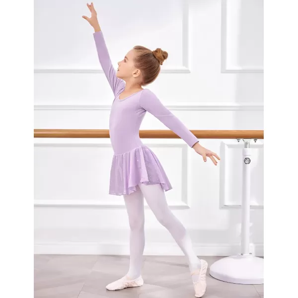 Arshiner Girls Long Sleeve Ballet Leotards with Shinny Skirts Criss-Cross Back Dance Dresses