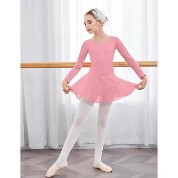 Arshiner Girls Long Sleeve Ballet Leotards with Shinny Skirts Criss-Cross Back Dance Dresses