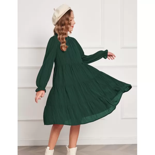 Arshiner Girls Long Sleeve Dress Tween Fall Formal Party Holiday Midi Tiered Flowy Swing Dresses with Belt 5-13 Y