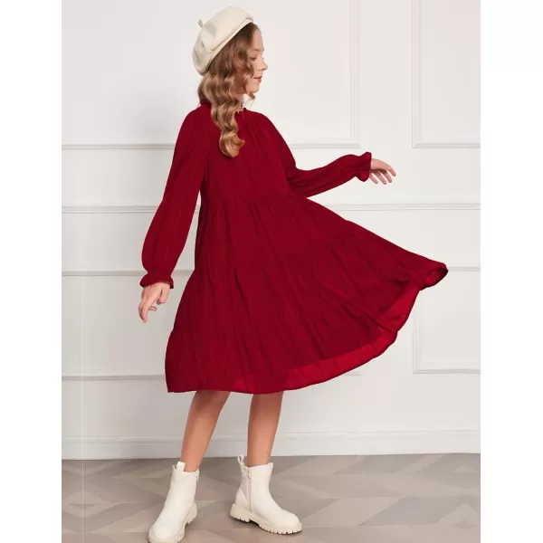 Arshiner Girls Long Sleeve Dress Tween Fall Formal Party Holiday Midi Tiered Flowy Swing Dresses with Belt 5-13 Y