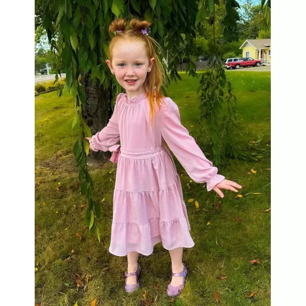Arshiner Girls Long Sleeve Dress Tween Fall Formal Party Holiday Midi Tiered Flowy Swing Dresses with Belt 5-13 Y