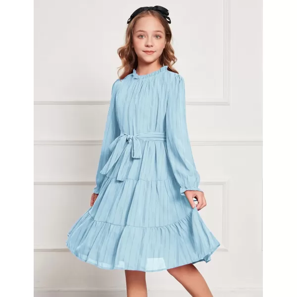 Arshiner Girls Long Sleeve Dress Tween Fall Formal Party Holiday Midi Tiered Flowy Swing Dresses with Belt 5-13 Y
