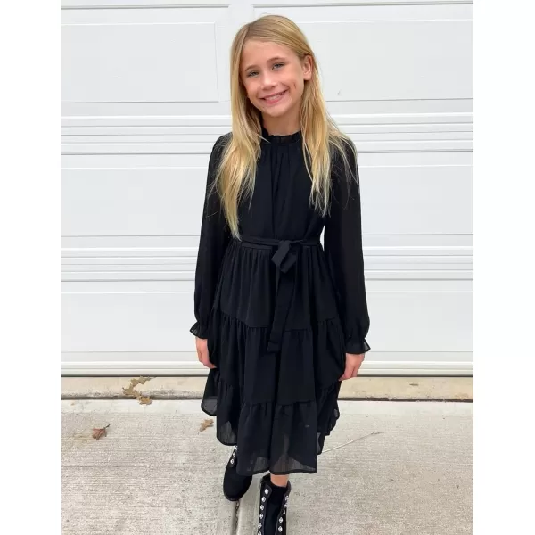 Arshiner Girls Long Sleeve Dress Tween Fall Formal Party Holiday Midi Tiered Flowy Swing Dresses with Belt 5-13 Y