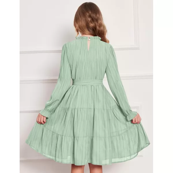Arshiner Girls Long Sleeve Dress Tween Fall Formal Party Holiday Midi Tiered Flowy Swing Dresses with Belt 5-13 Y