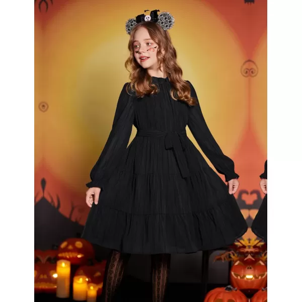 Arshiner Girls Long Sleeve Dress Tween Fall Formal Party Holiday Midi Tiered Flowy Swing Dresses with Belt 5-13 Y