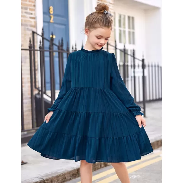 Arshiner Girls Long Sleeve Dress Tween Fall Formal Party Holiday Midi Tiered Flowy Swing Dresses with Belt 5-13 Y