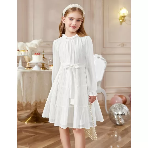 Arshiner Girls Long Sleeve Dress Tween Fall Formal Party Holiday Midi Tiered Flowy Swing Dresses with Belt 5-13 Y