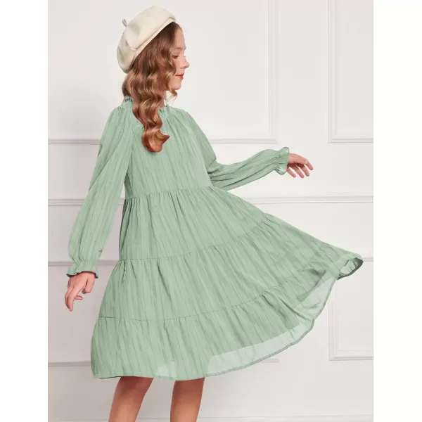 Arshiner Girls Long Sleeve Dress Tween Fall Formal Party Holiday Midi Tiered Flowy Swing Dresses with Belt 5-13 Y