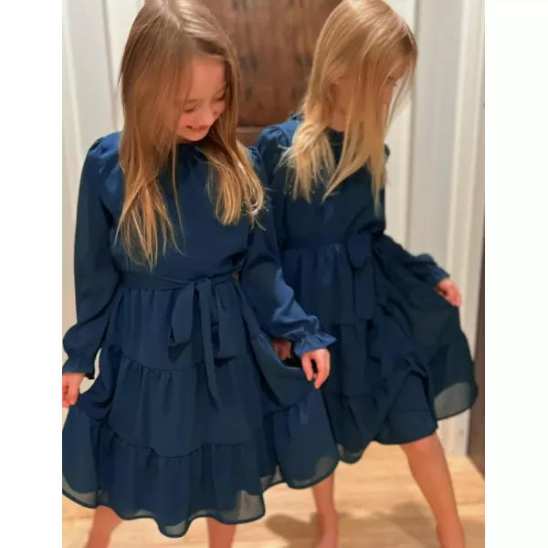 Arshiner Girls Long Sleeve Dress Tween Fall Formal Party Holiday Midi Tiered Flowy Swing Dresses with Belt 5-13 Y