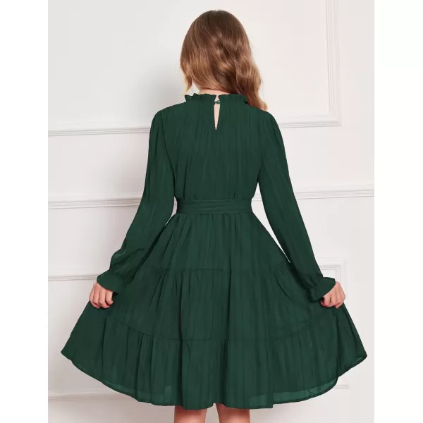 Arshiner Girls Long Sleeve Dress Tween Fall Formal Party Holiday Midi Tiered Flowy Swing Dresses with Belt 5-13 Y