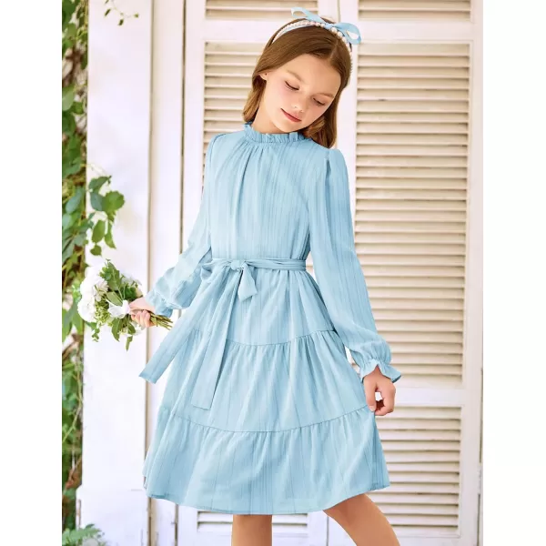 Arshiner Girls Long Sleeve Dress Tween Fall Formal Party Holiday Midi Tiered Flowy Swing Dresses with Belt 5-13 Y