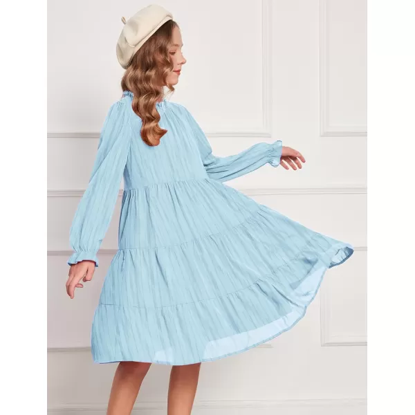 Arshiner Girls Long Sleeve Dress Tween Fall Formal Party Holiday Midi Tiered Flowy Swing Dresses with Belt 5-13 Y