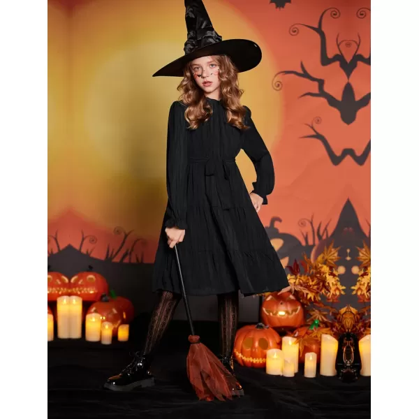 Arshiner Girls Long Sleeve Dress Tween Fall Formal Party Holiday Midi Tiered Flowy Swing Dresses with Belt 5-13 Y