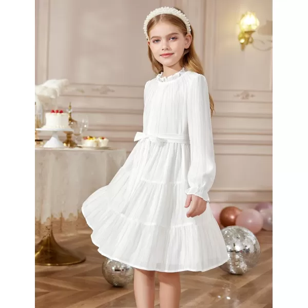 Arshiner Girls Long Sleeve Dress Tween Fall Formal Party Holiday Midi Tiered Flowy Swing Dresses with Belt 5-13 Y