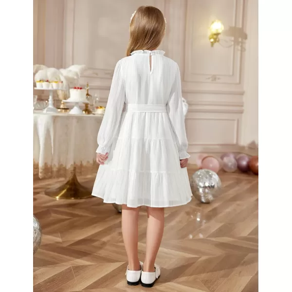 Arshiner Girls Long Sleeve Dress Tween Fall Formal Party Holiday Midi Tiered Flowy Swing Dresses with Belt 5-13 Y