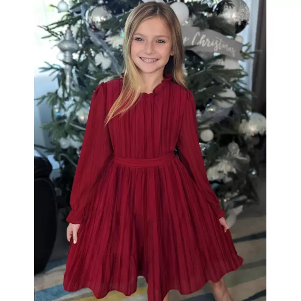 Arshiner Girls Long Sleeve Dress Tween Fall Formal Party Holiday Midi Tiered Flowy Swing Dresses with Belt 5-13 Y