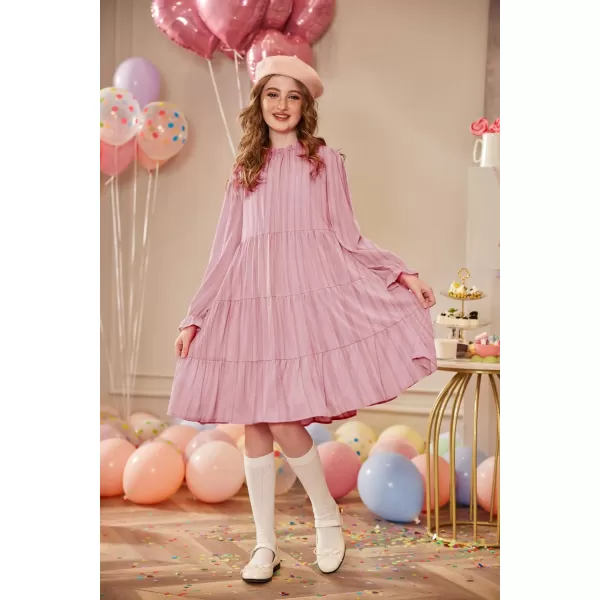 Arshiner Girls Long Sleeve Dress Tween Fall Formal Party Holiday Midi Tiered Flowy Swing Dresses with Belt 5-13 Y
