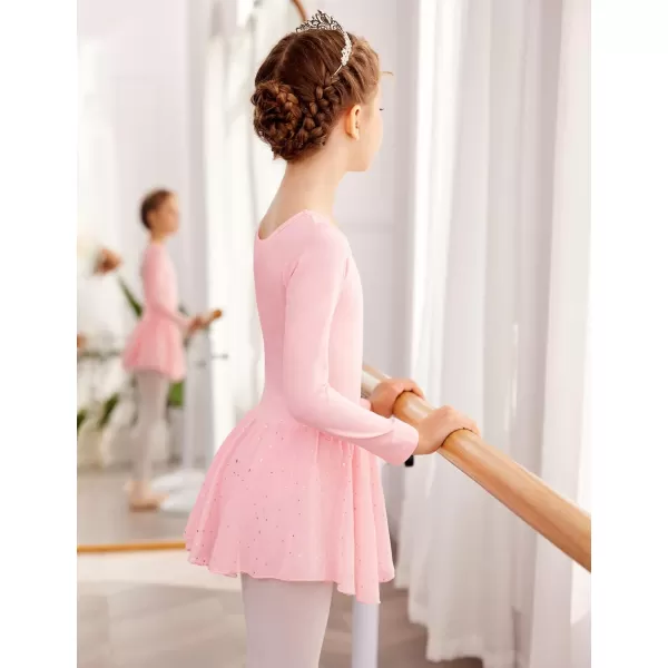 Arshiner Kid Girls Long Sleeve Shiny Ballet Dance Dress Tutu Skirted Leotard