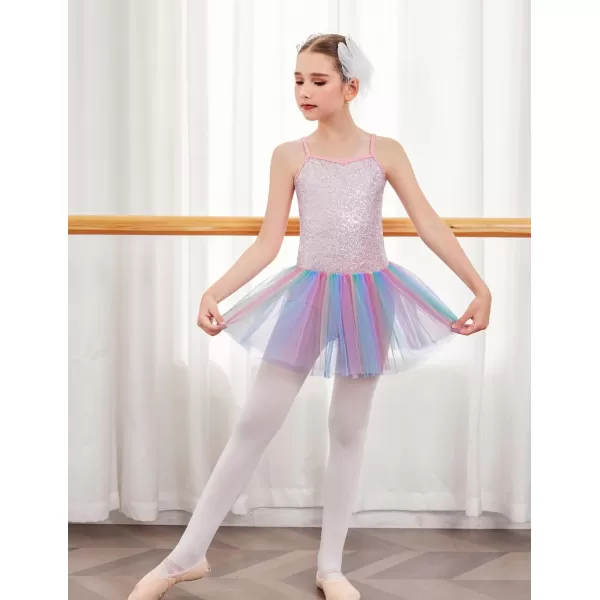 Arshiner Kid Girls Sparkly Sequin Ballet Leotards with Tutu Skirt Dance Dress Sleeveless Ballerina Outfits