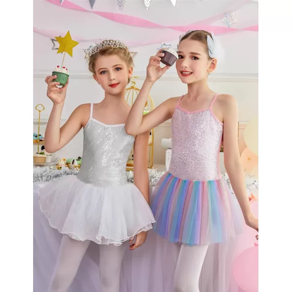 Arshiner Kid Girls Sparkly Sequin Ballet Leotards with Tutu Skirt Dance Dress Sleeveless Ballerina Outfits