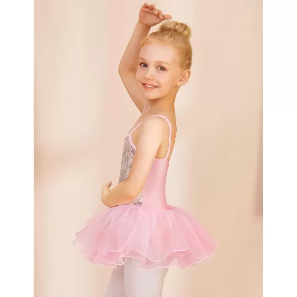 Arshiner Kid Girls Sparkly Sequin Ballet Leotards with Tutu Skirt Dance Dress Sleeveless Ballerina Outfits