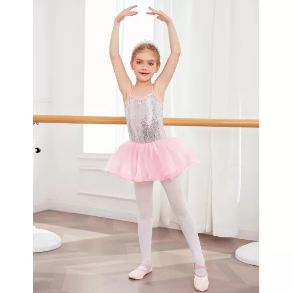 Arshiner Kid Girls Sparkly Sequin Ballet Leotards with Tutu Skirt Dance Dress Sleeveless Ballerina Outfits