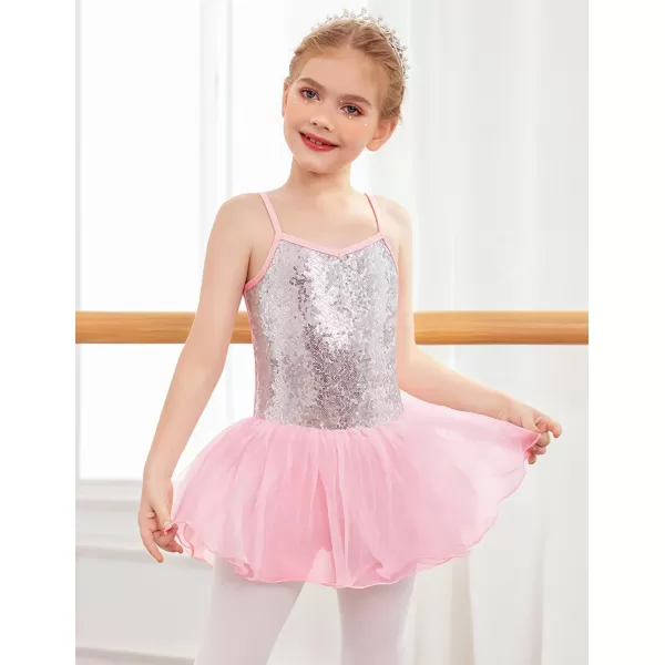 Arshiner Kid Girls Sparkly Sequin Ballet Leotards with Tutu Skirt Dance Dress Sleeveless Ballerina Outfits