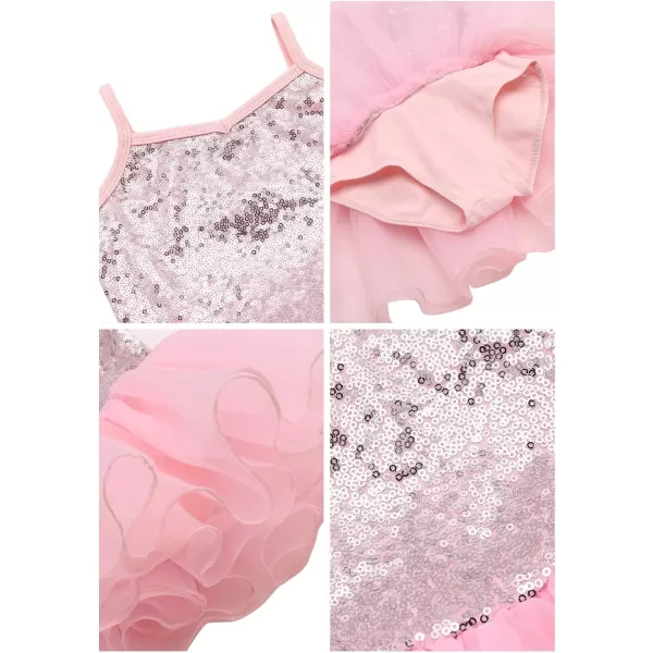 Arshiner Kid Girls Sparkly Sequin Ballet Leotards with Tutu Skirt Dance Dress Sleeveless Ballerina Outfits