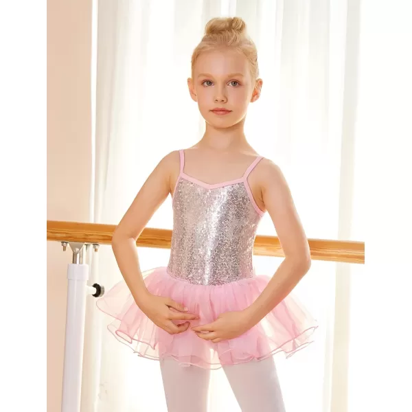 Arshiner Kid Girls Sparkly Sequin Ballet Leotards with Tutu Skirt Dance Dress Sleeveless Ballerina Outfits