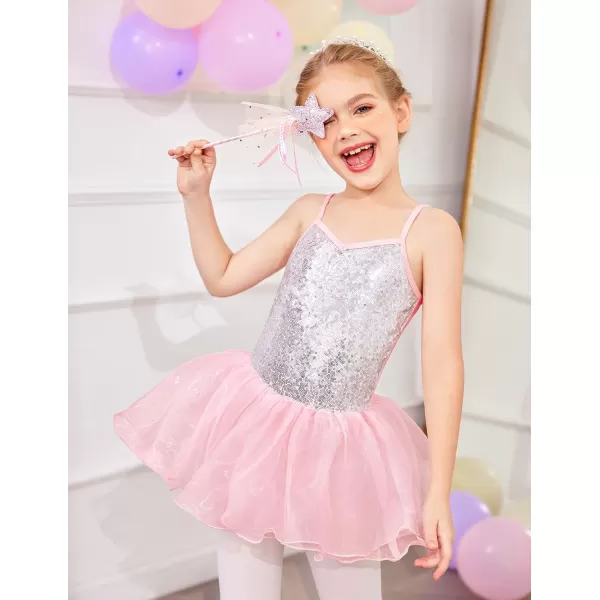 Arshiner Kid Girls Sparkly Sequin Ballet Leotards with Tutu Skirt Dance Dress Sleeveless Ballerina Outfits
