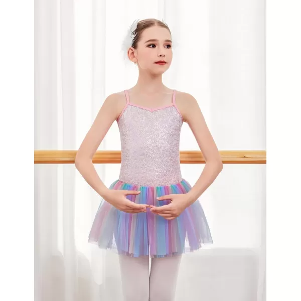 Arshiner Kid Girls Sparkly Sequin Ballet Leotards with Tutu Skirt Dance Dress Sleeveless Ballerina Outfits