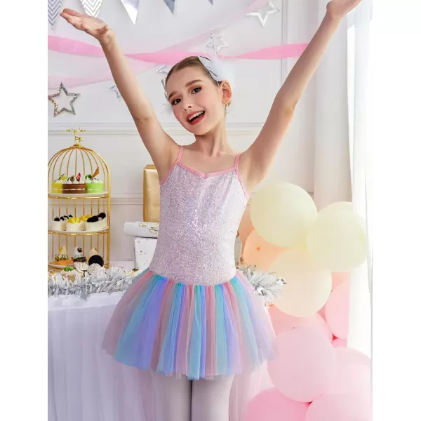 Arshiner Kid Girls Sparkly Sequin Ballet Leotards with Tutu Skirt Dance Dress Sleeveless Ballerina Outfits