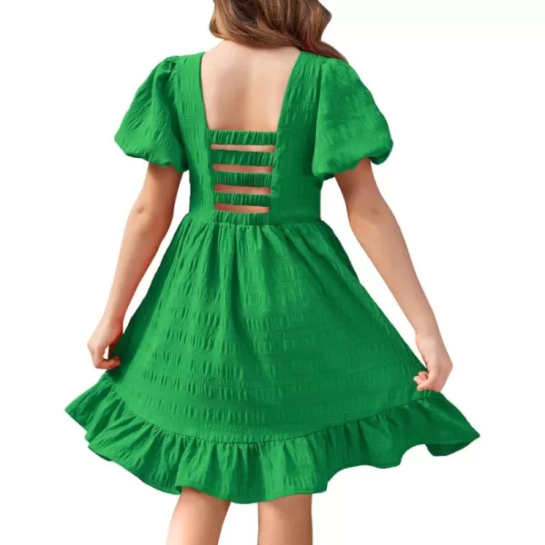 Arshiner Girls Backless Dress Short Sleeve Square Neck Ruffle Hem Elegant Dresses