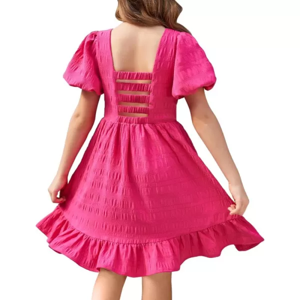 Arshiner Girls Backless Dress Short Sleeve Square Neck Ruffle Hem Elegant Dresses