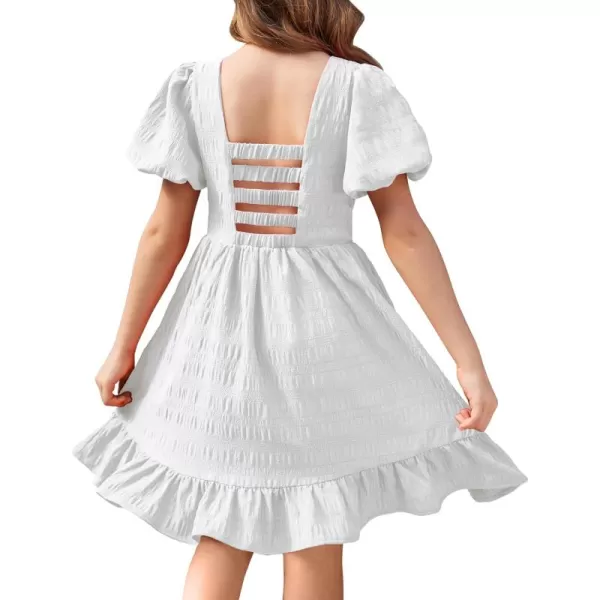 Arshiner Girls Backless Dress Short Sleeve Square Neck Ruffle Hem Elegant Dresses