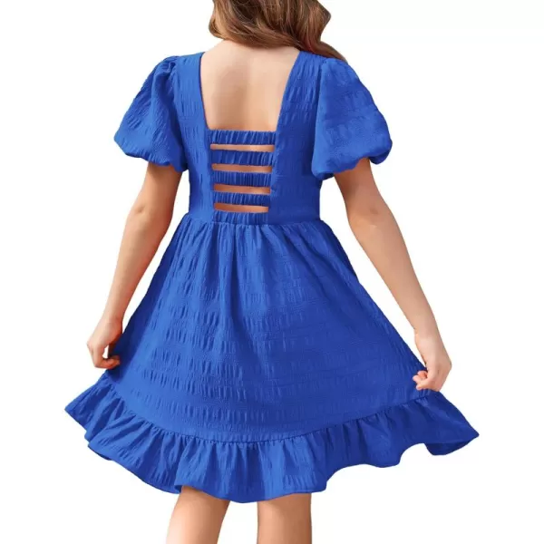 Arshiner Girls Backless Dress Short Sleeve Square Neck Ruffle Hem Elegant Dresses