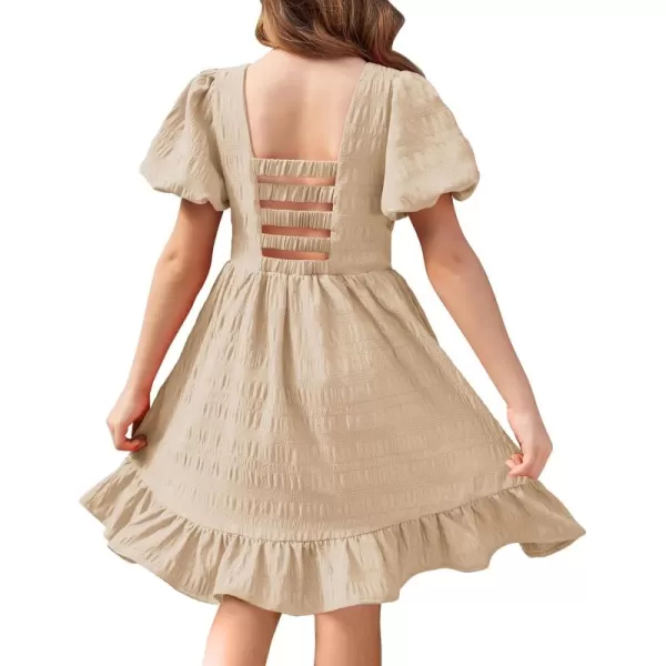 Arshiner Girls Backless Dress Short Sleeve Square Neck Ruffle Hem Elegant Dresses
