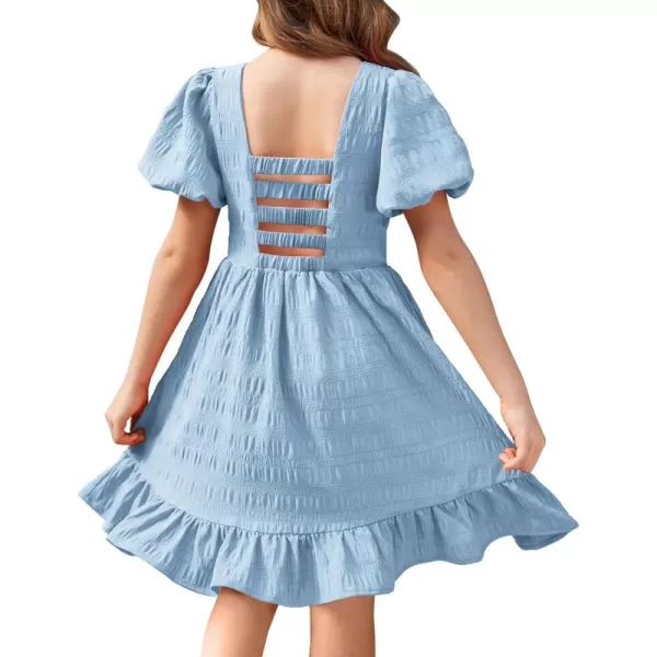Arshiner Girls Backless Dress Short Sleeve Square Neck Ruffle Hem Elegant Dresses