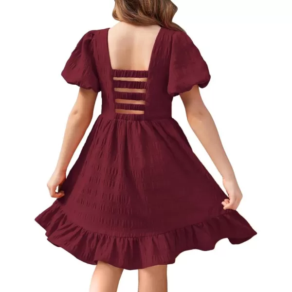 Arshiner Girls Backless Dress Short Sleeve Square Neck Ruffle Hem Elegant Dresses