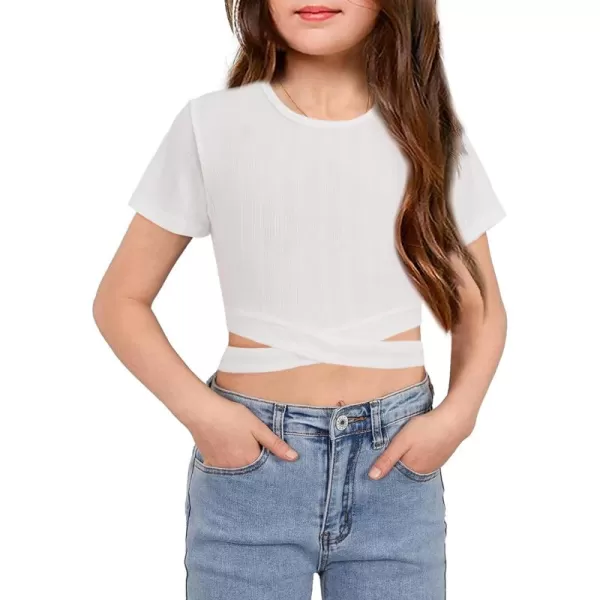 Arshiner Girls Crisscross Crop Tops Short Sleeve Summer Tween Crewneck Shirt Tee