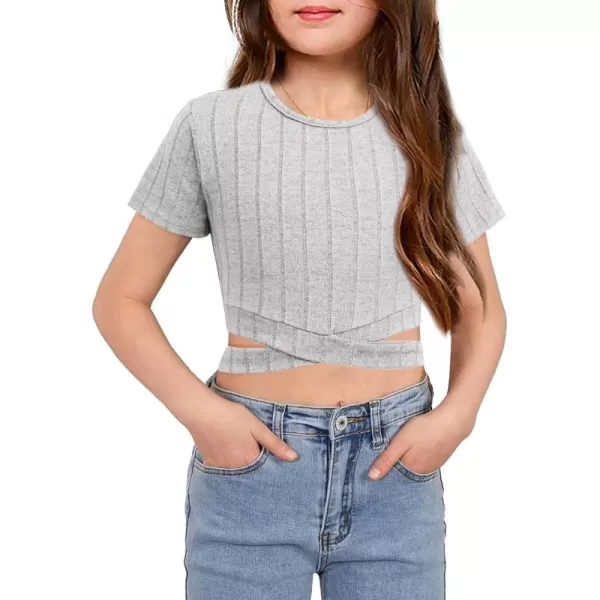 Arshiner Girls Crisscross Crop Tops Short Sleeve Summer Tween Crewneck Shirt Tee