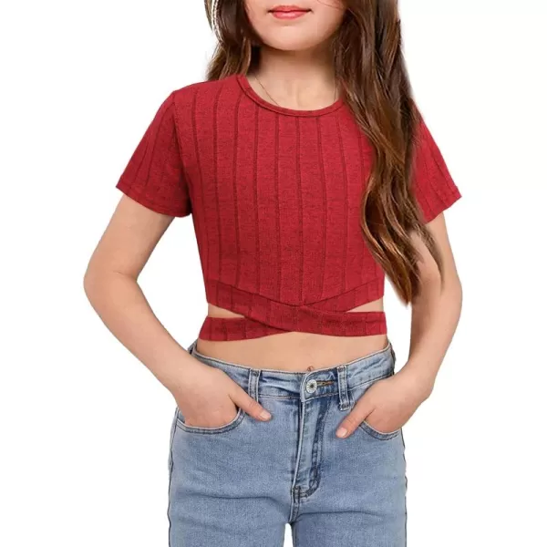 Arshiner Girls Crisscross Crop Tops Short Sleeve Summer Tween Crewneck Shirt Tee