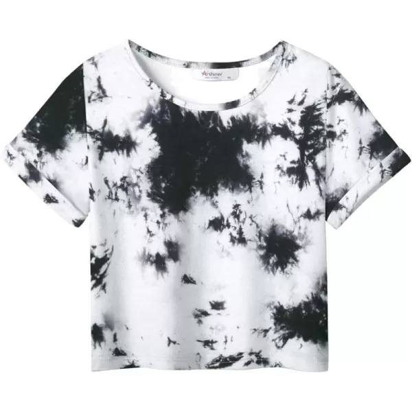 Arshiner Girls Crop Tops Short Sleeve Tie Dye Summer T Shirt Crewneck Rolled Cuffs Fashion Shirts Tee