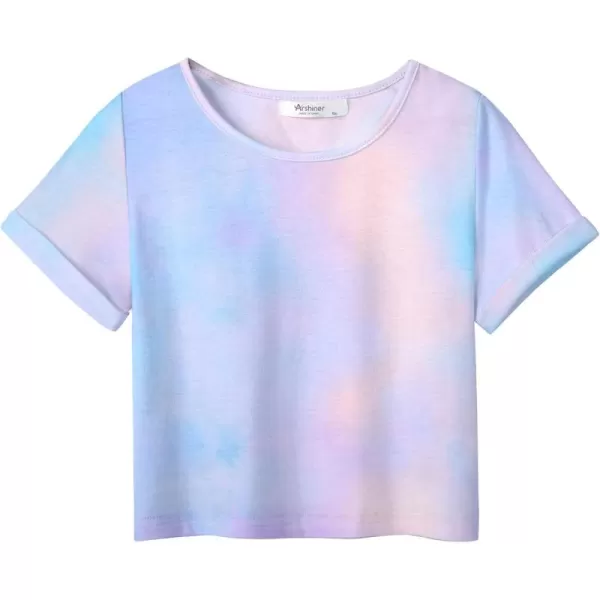 Arshiner Girls Crop Tops Short Sleeve Tie Dye Summer T Shirt Crewneck Rolled Cuffs Fashion Shirts Tee