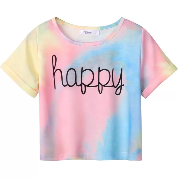 Arshiner Girls Crop Tops Short Sleeve Tie Dye Summer T Shirt Crewneck Rolled Cuffs Fashion Shirts Tee