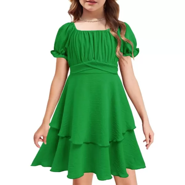 Arshiner Girls Dress Summer Off Shoulder Puff Sleeve Ruffle Tiered Layer Party Dresses