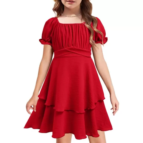 Arshiner Girls Dress Summer Off Shoulder Puff Sleeve Ruffle Tiered Layer Party Dresses