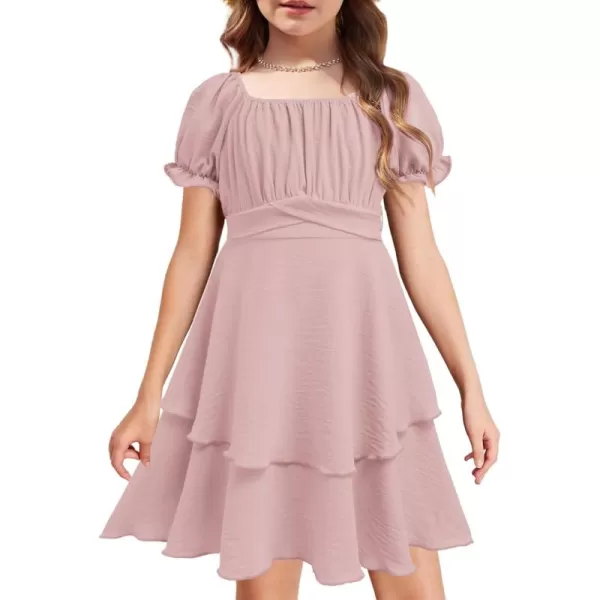 Arshiner Girls Dress Summer Off Shoulder Puff Sleeve Ruffle Tiered Layer Party Dresses