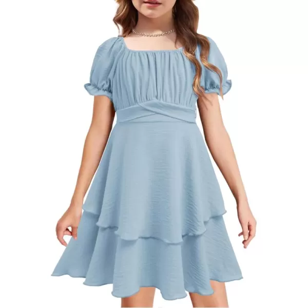 Arshiner Girls Dress Summer Off Shoulder Puff Sleeve Ruffle Tiered Layer Party Dresses