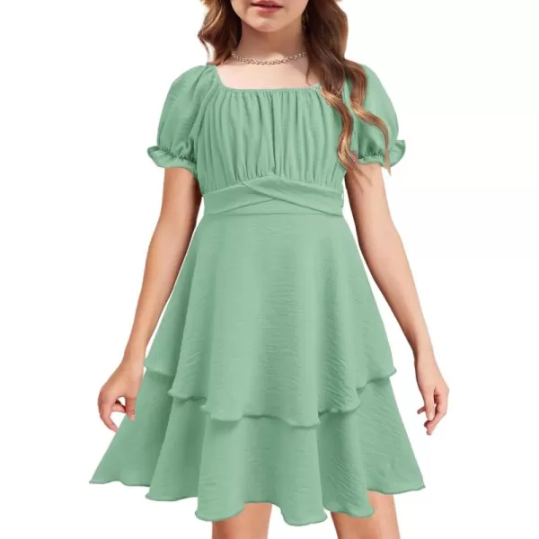 Arshiner Girls Dress Summer Off Shoulder Puff Sleeve Ruffle Tiered Layer Party Dresses